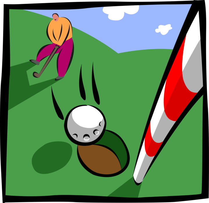 Vector Illustration of Sport of Golf Golfer Putts Golf Ball to Hole