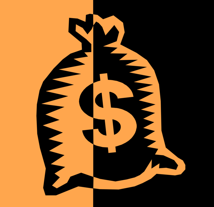 Vector Illustration of Money Bag, Moneybag, or Sack of Money used to Hold and Transport Coins, Cash and Banknotes