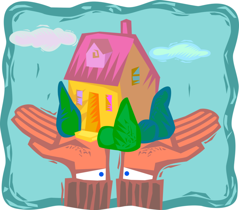Vector Illustration of Residential Real Estate Home Insurance Protects Personal Belongings From Fire, Loss or Flood