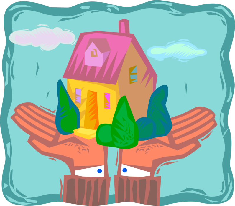 Vector Illustration of Residential Real Estate Home Insurance Protects Personal Belongings From Fire, Loss or Flood
