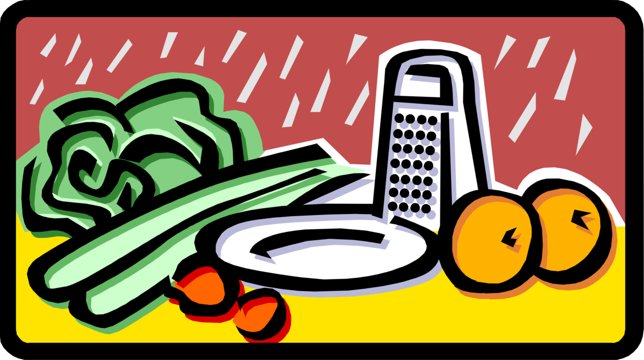 Vector Illustration of Fresh Ingredients Vegetables with Food Grater and Plate