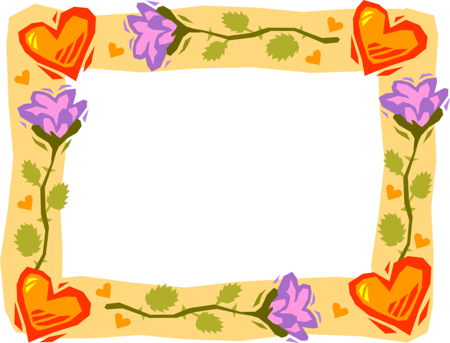 Vector Illustration of Frame Border with Hearts and Flowers