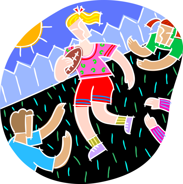 Vector Illustration of Children Play Friendly Game of Touch Football