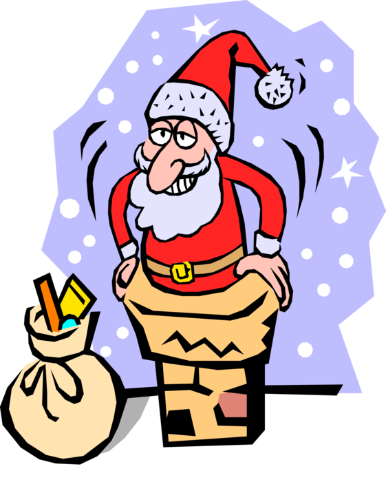 Vector Illustration of Santa Claus Slides Down the Chimney on Christmas