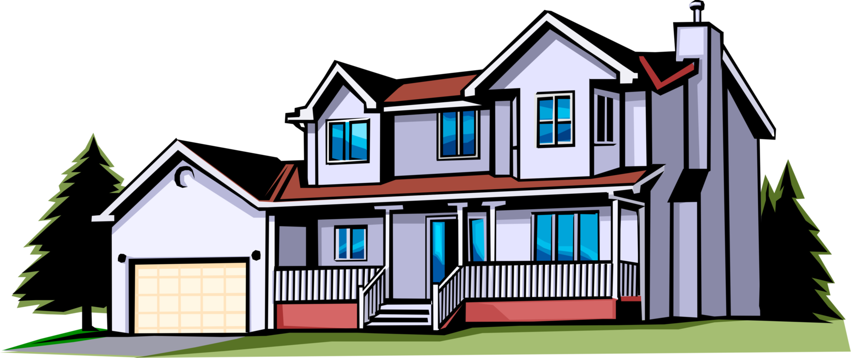 Vector Illustration of Two-Storey Family Home Residence House