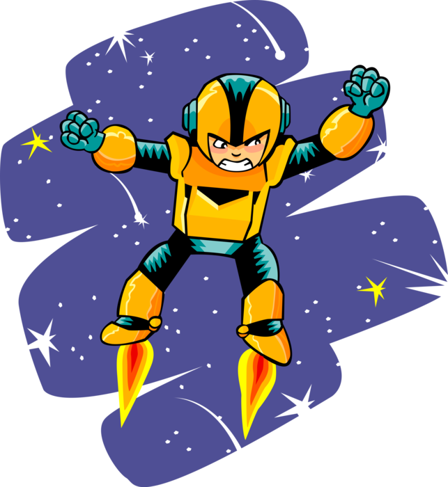 Vector Illustration of Super Hero or Superhero Flying Through Space 