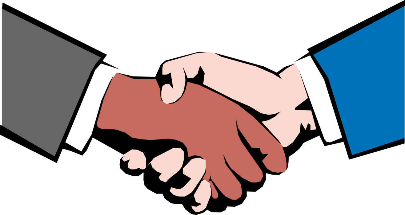 Vector Illustration of Male Caucasian and African American Hands Shaking