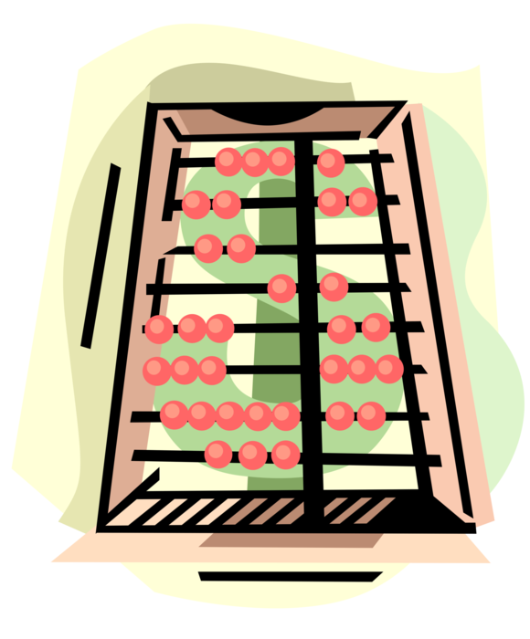 Vector Illustration of Abacus Counting Bead Frame Calculating Tool with Dollar Sign