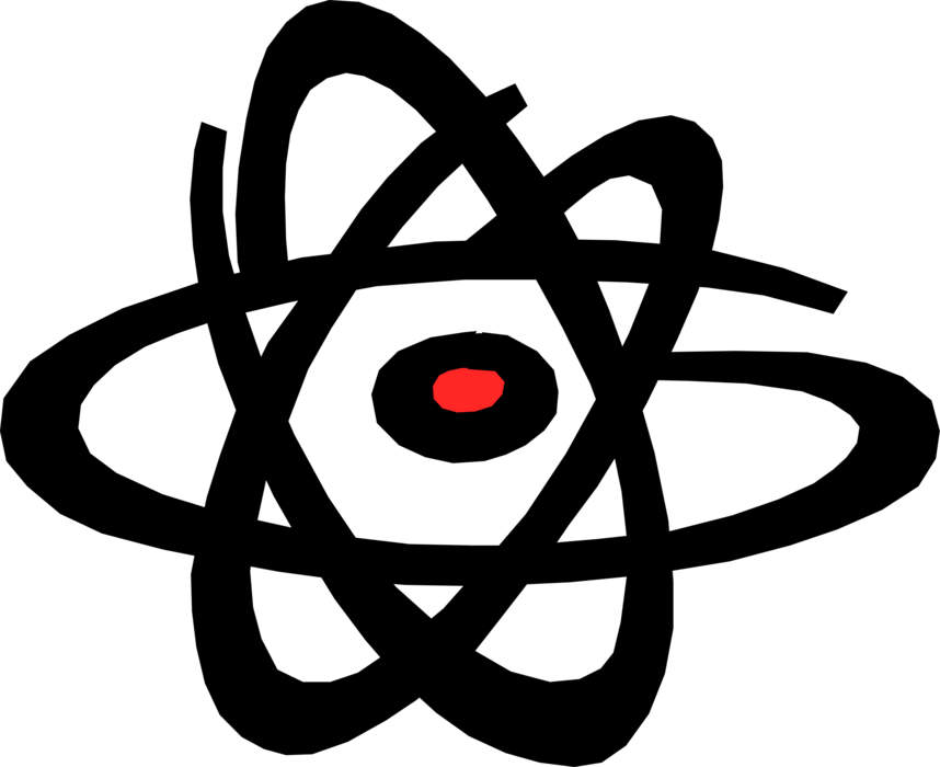 Vector Illustration of Atom Smallest Unit of Matter Nucleus Containing Neutrons, Protons and One or More Electrons