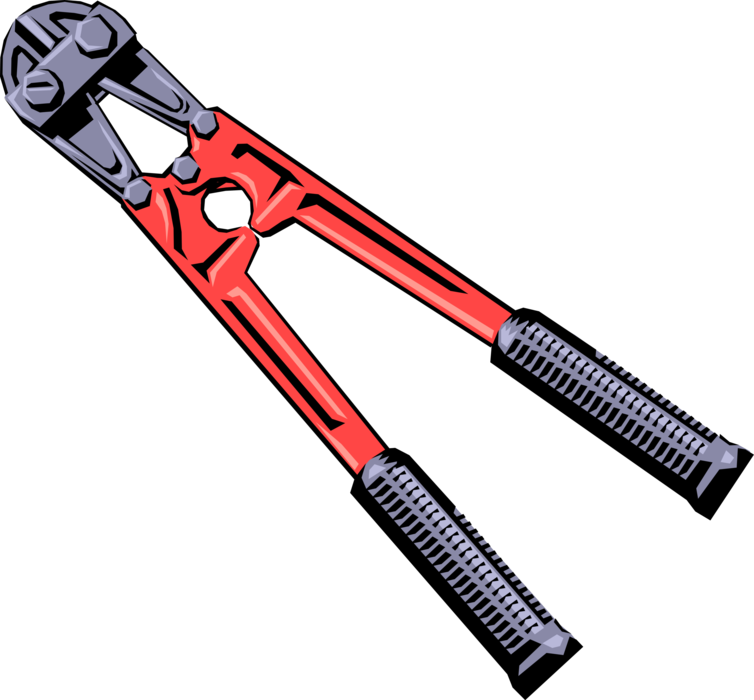 Vector Illustration of Bolt Cutter Tool for Cutting Chains, Padocks and Bolts