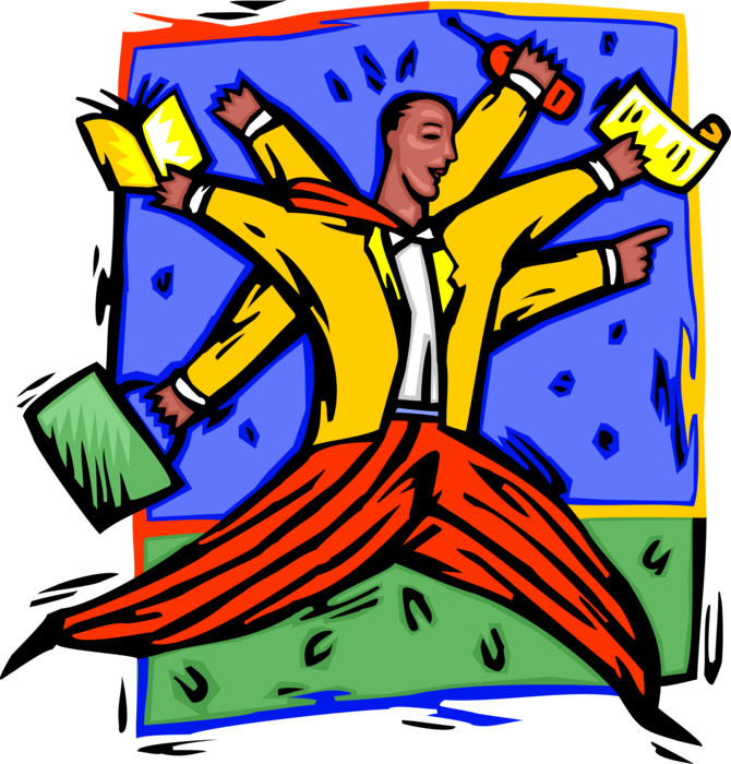 Vector Illustration of Businessman Multitasking and Running