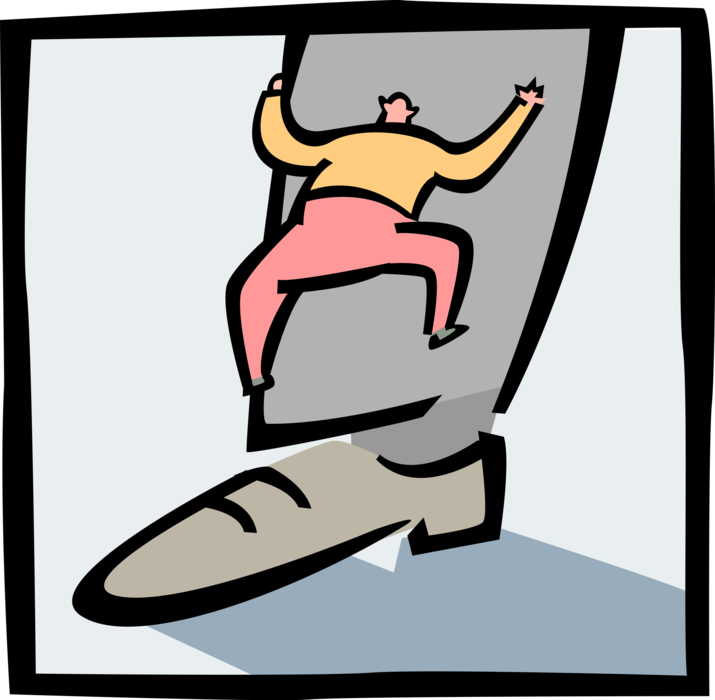 Vector Illustration of Businessman Climbing Leg of Large Competitor