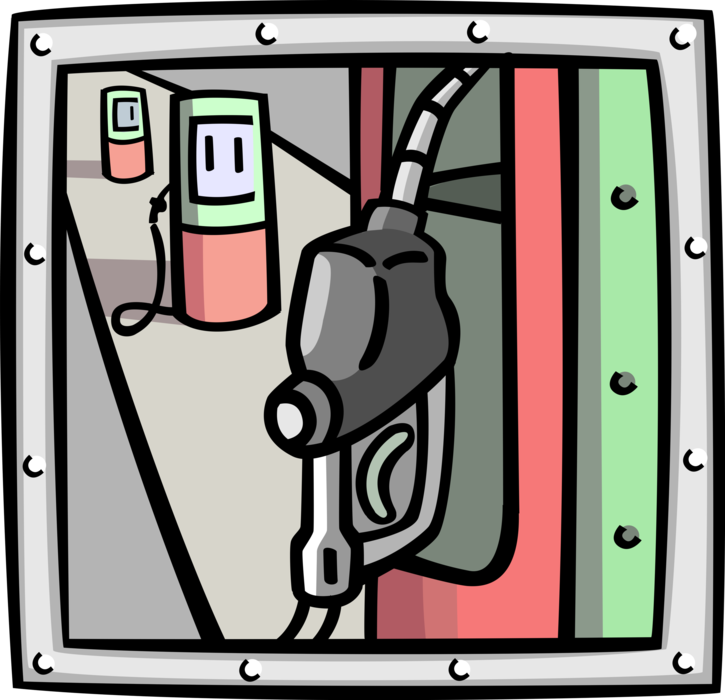 Vector Illustration of Fossil Fuel Petroleum Gas Service Station Gasoline Hose and Nozzle
