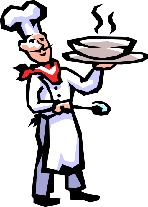 Vector Illustration of French Culinary Cuisine Chef Presents Delicious Soup