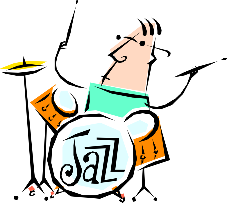 Vector Illustration of Jazz Drummer Musician with Drum Kit Keeps the Beat