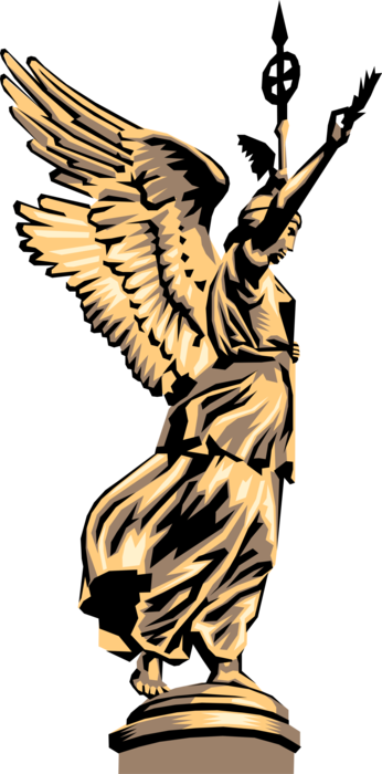 Vector Illustration of Siegessäule Goldelse Victory Column Monument with Winged Statue of Victoria, Berlin, Germany