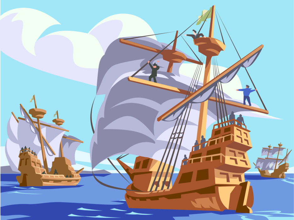 Vector Illustration of Nina, Pinta and Santa Maria Christopher Columbus Ships of Discovery