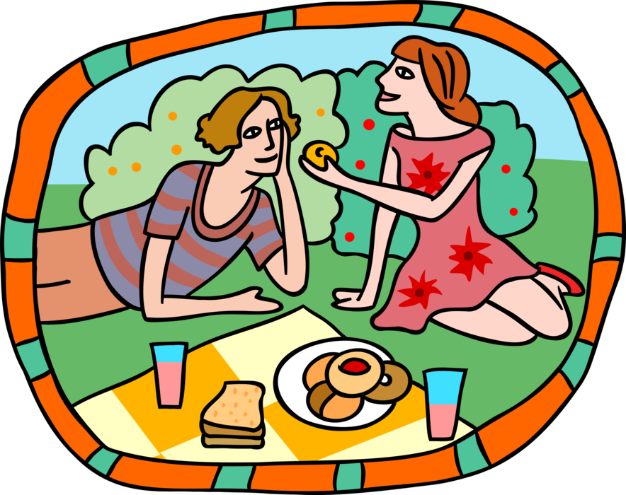Vector Illustration of Summer Picnic in the Park with Fresh Pastries and Refreshments