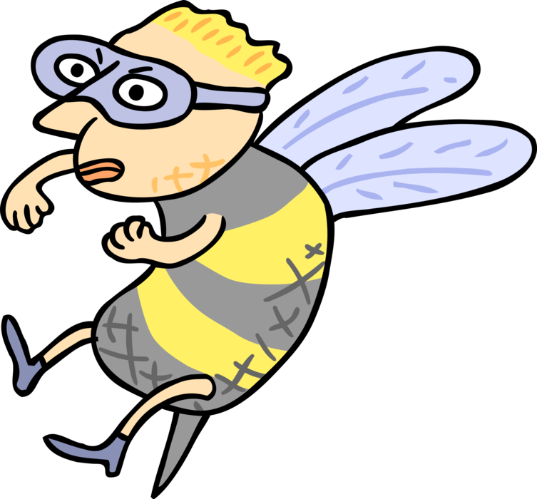 Vector Illustration of Anthropomorphic Bumblebee Insect Delivers Knockout Punch