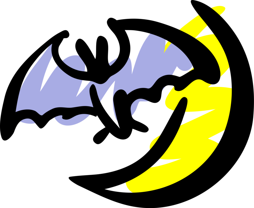 Vector Illustration of Halloween Vampire Bat with Crescent Moon