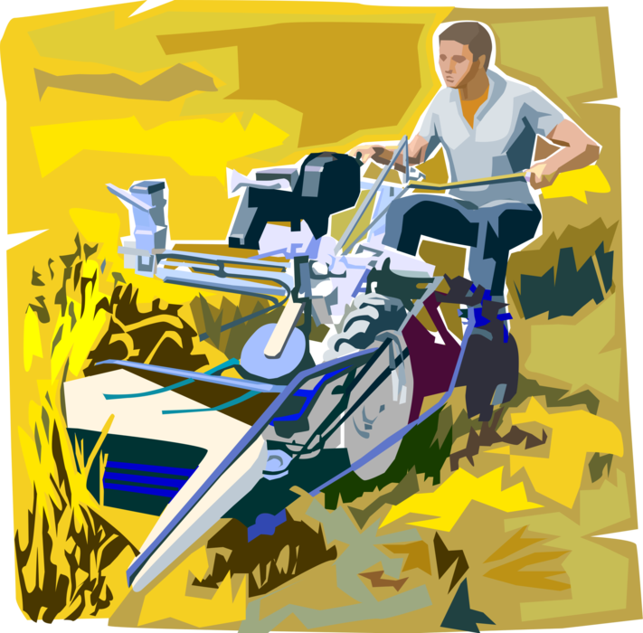Vector Illustration of Clearing Brush and Tall Grass with Trimmer and Brushcutter Equipment