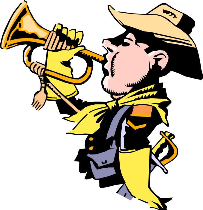 Vector Illustration of Old West United States Cavalry Soldier Bugle Player