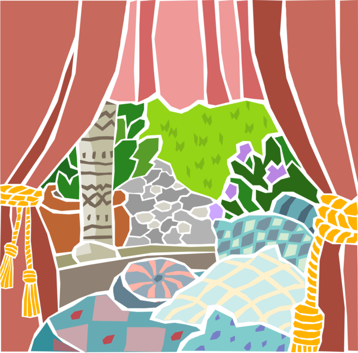 Vector Illustration of Lush Bedroom or Sitting Room
