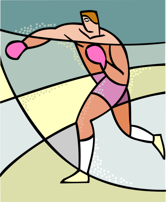 Vector Illustration of Prize Fighter Boxer Sparring in Boxing Ring Before Fight