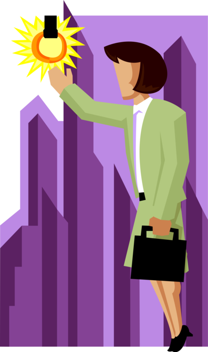 Vector Illustration of Businesswoman Reaching for Brass Ring Idiom