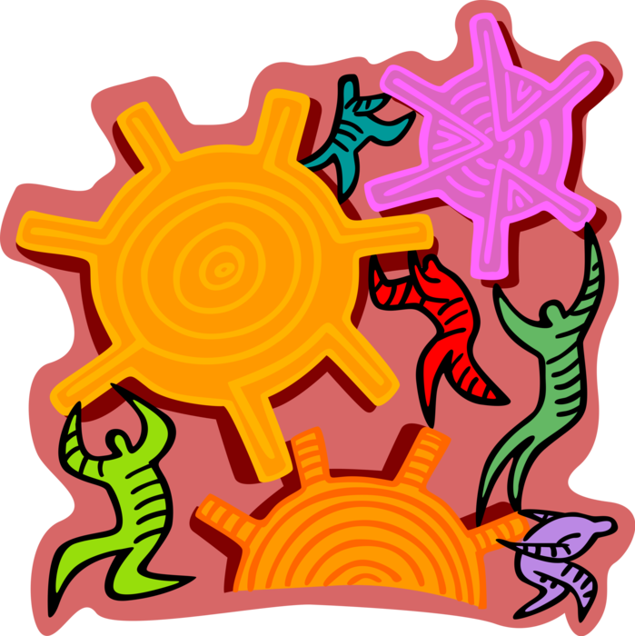 Vector Illustration of Human Forms Moving the Gears of Production