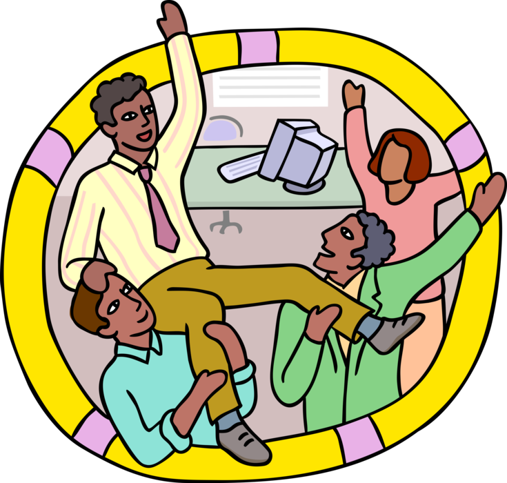 Vector Illustration of Office Colleagues Celebrate Achieving Business Objectives