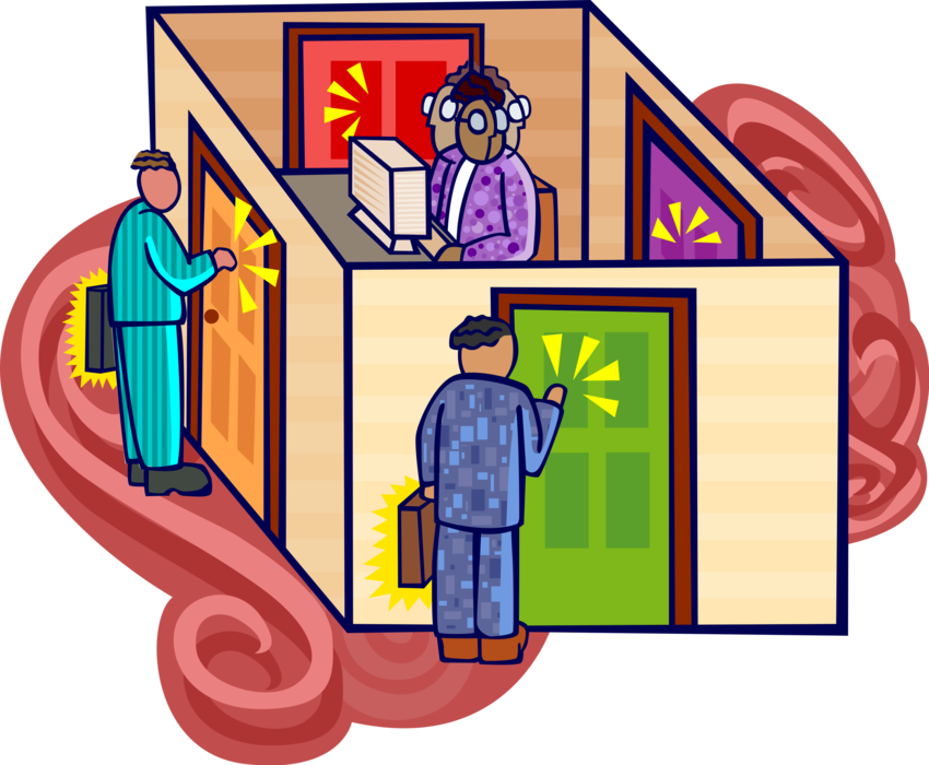 Vector Illustration of Sales People Knocking on Doors