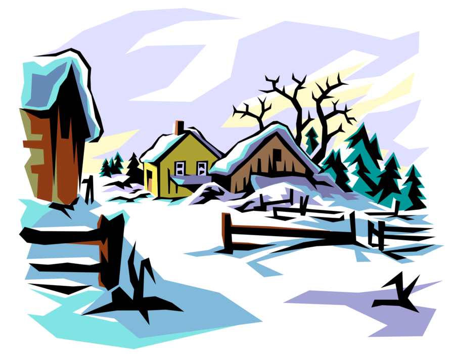 Vector Illustration of Winter Scene with Freshly Fallen Snow