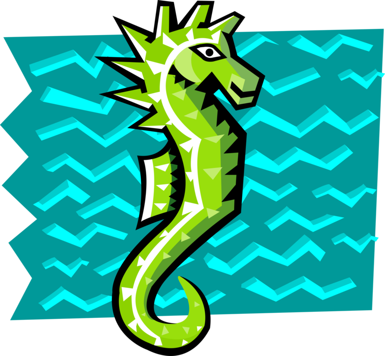 Vector Illustration of Marine Fish Hippocampus Genus Seahorse