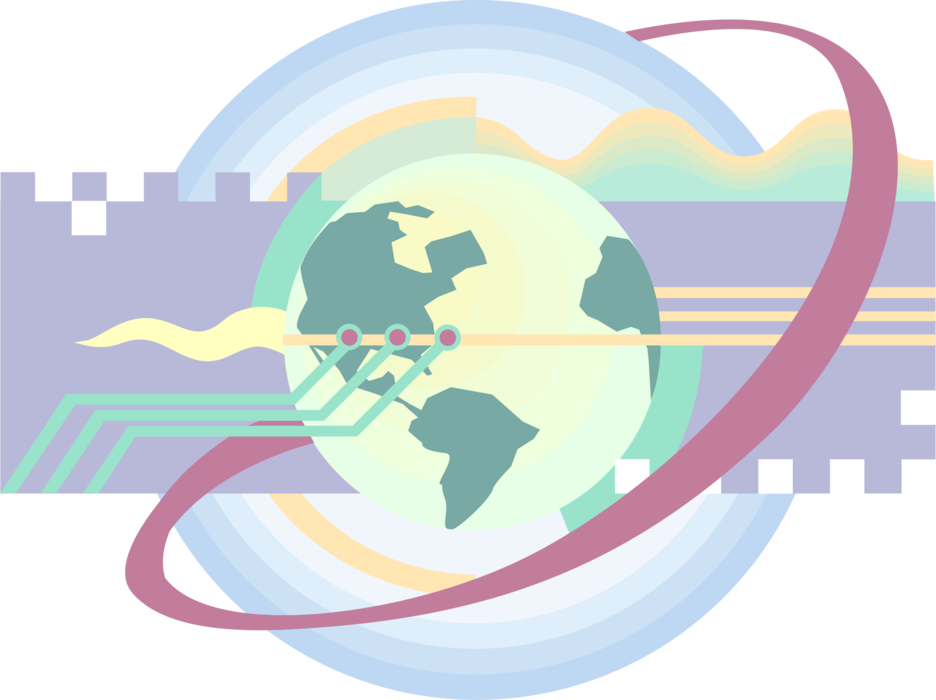 Vector Illustration of Planet Earth Globe and Digital Data Processing