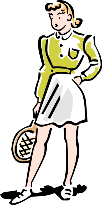 Vector Illustration of 1950's Vintage Style Tennis Player with Racket