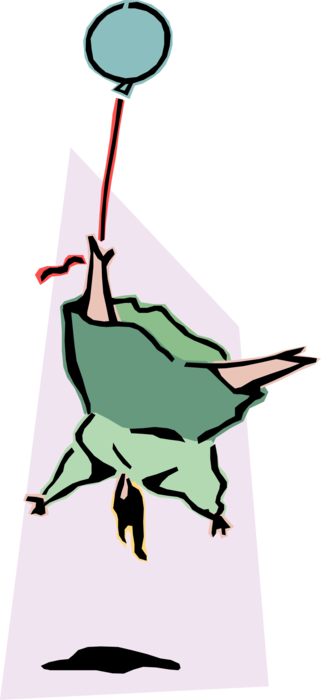 Vector Illustration of Businesswoman Upside Down Attached to Rising Balloon