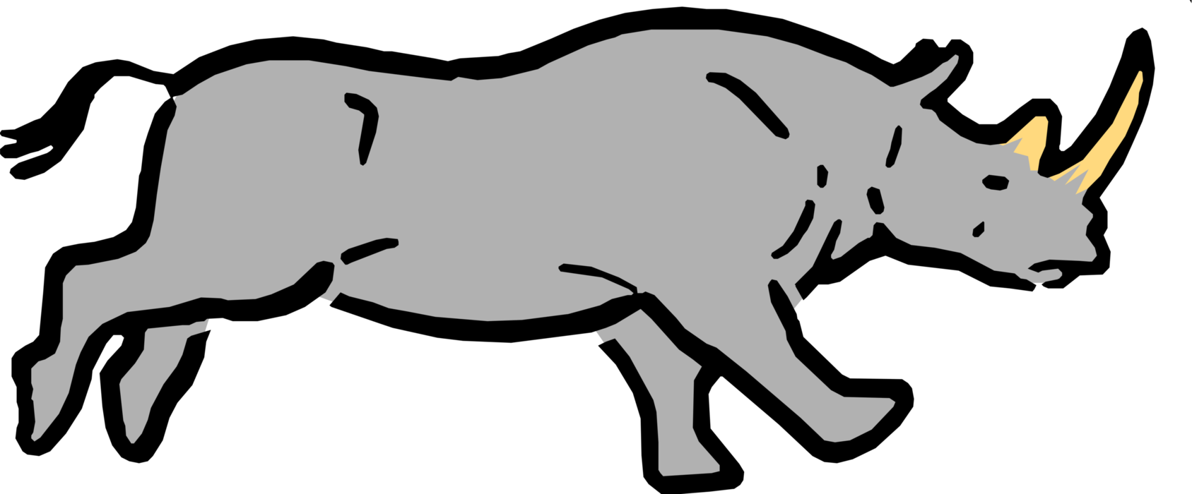 Vector Illustration of Large, Thick-Skinned African Rhinoceros Charging