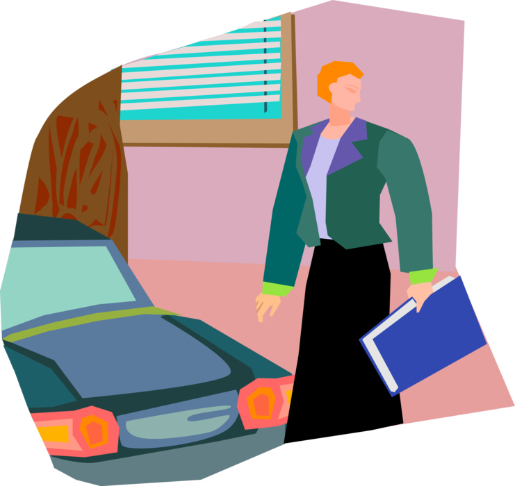 Vector Illustration of Businesswoman Crossing the Street Going to Work