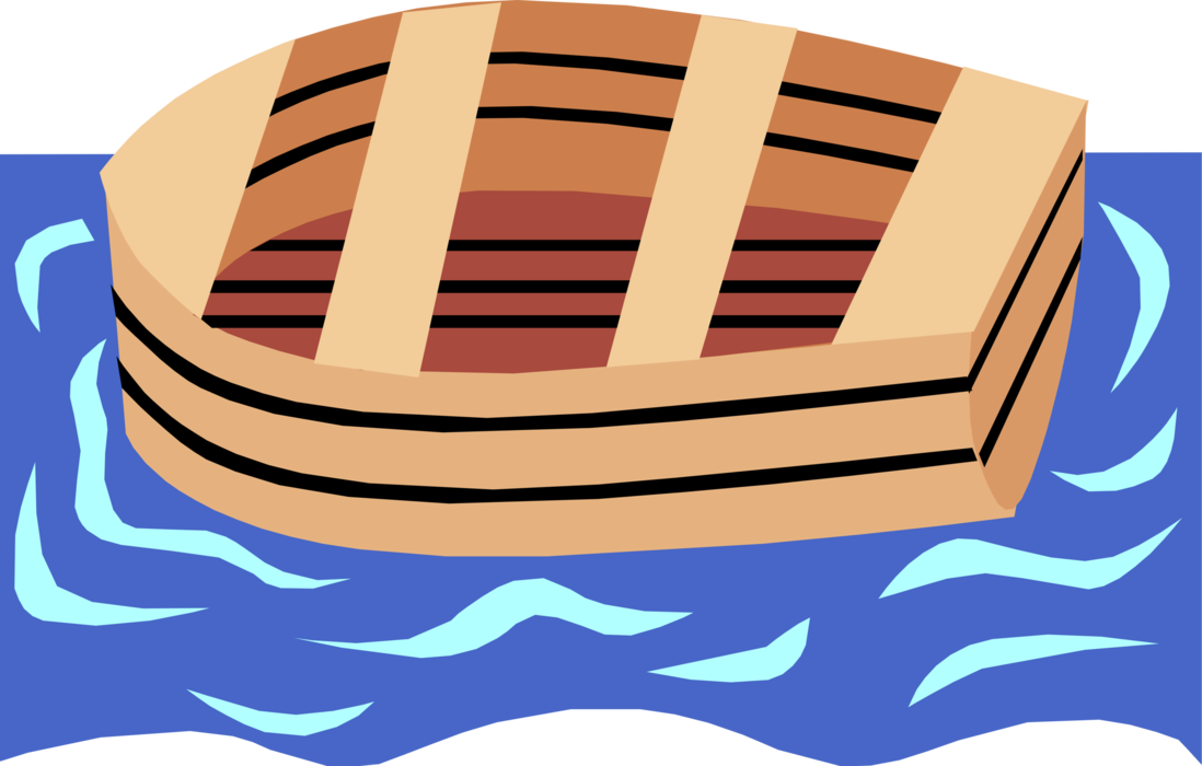 Vector Illustration of Wooden Rowboat or Row Boat for Rowing is Adrift on Water