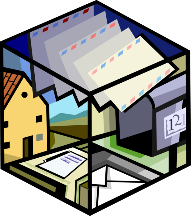 Vector Illustration of Post Office Snail Mail Letter Writing and Delivery to Mailbox