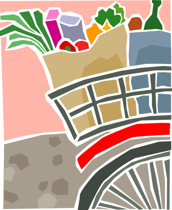 Vector Illustration of Bicycle Bike Loaded with Groceries