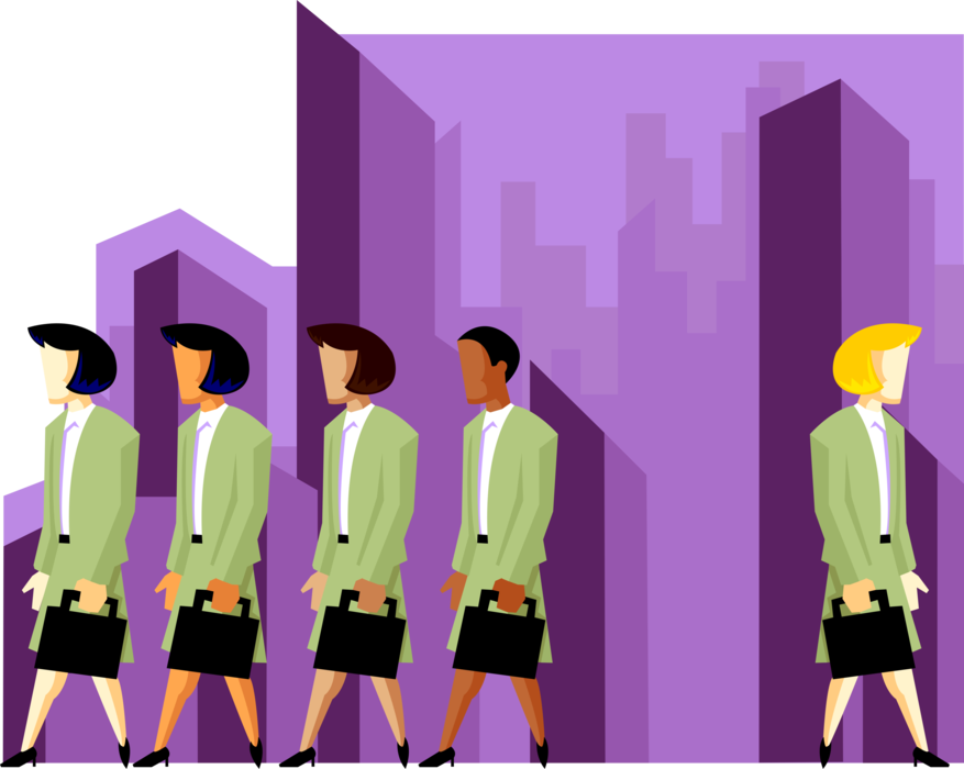 Vector Illustration of Businesswomen Team with One Outsider