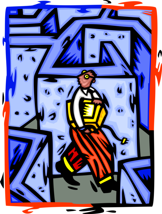 Vector Illustration of Businessman Walking Through Maze of Technology