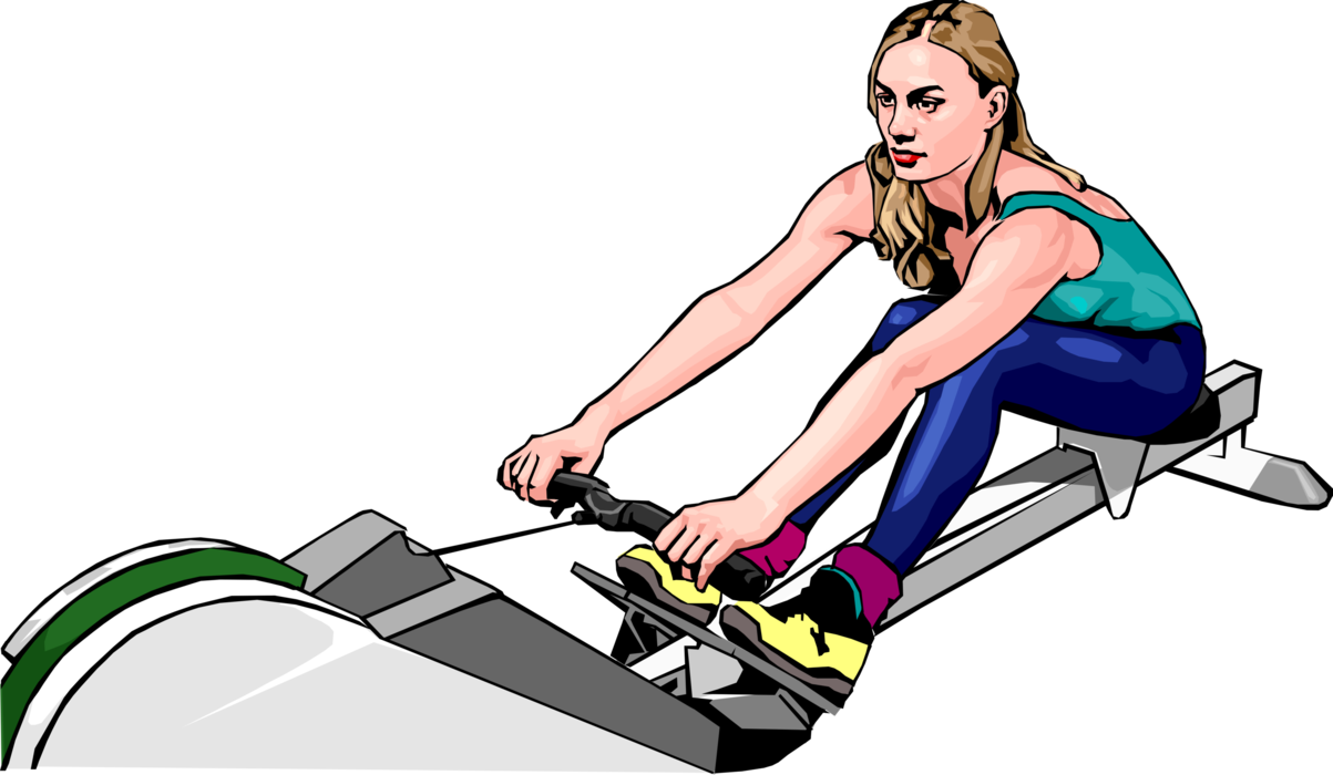 Vector Illustration of Exercise and Physical Fitness Workout Using Rowing Machine