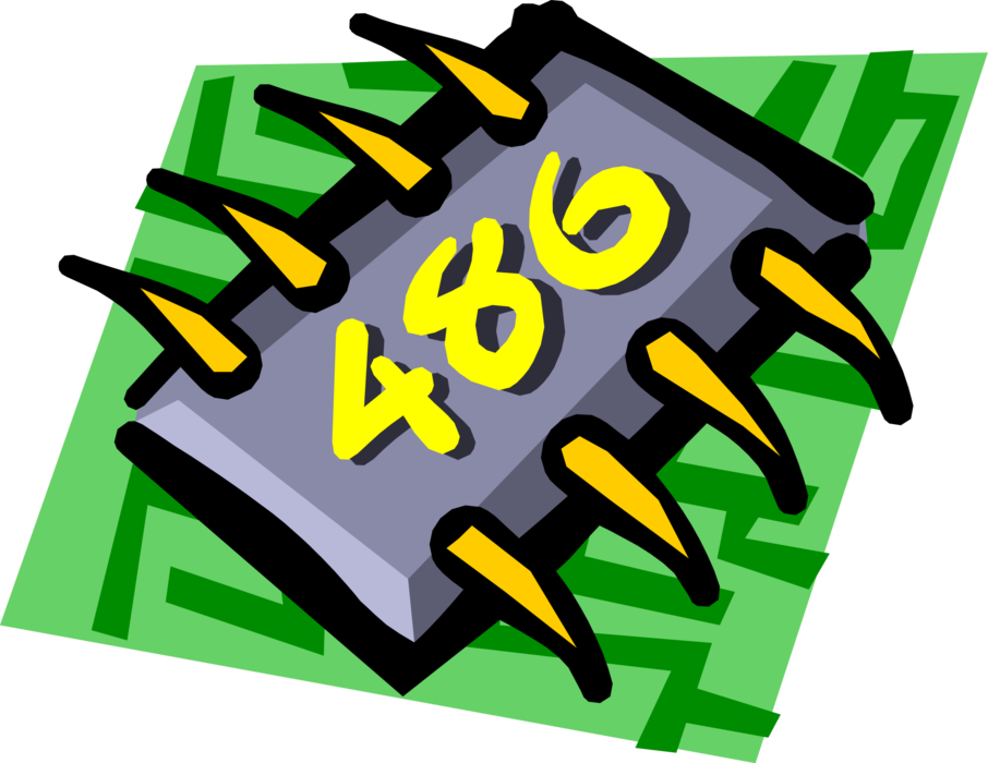 Vector Illustration of Computer 486 Chip Integrated Circuit Electronic Component