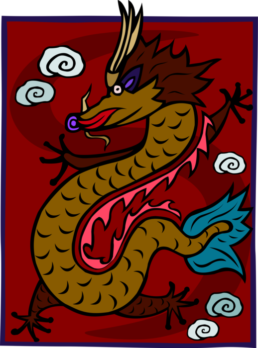 Vector Illustration of Mythological Chinese Dragon Symbolizes Potent and Auspicious Powers