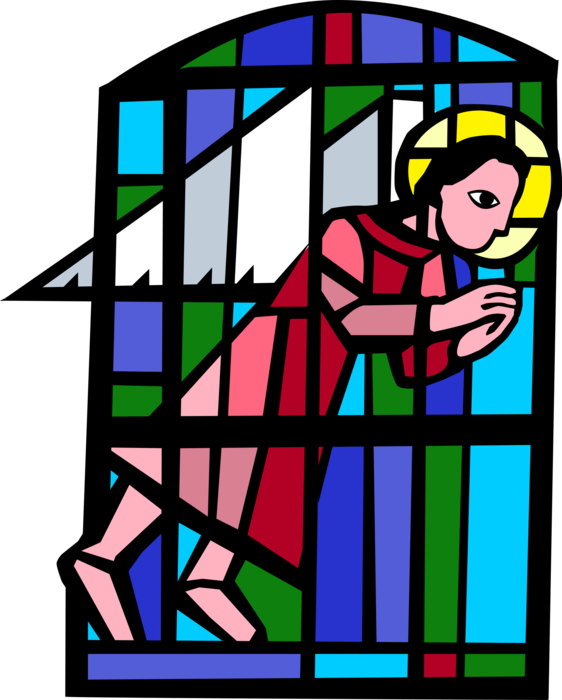 Vector Illustration of Religious Stained Glass Window with Spiritual Winged Angel