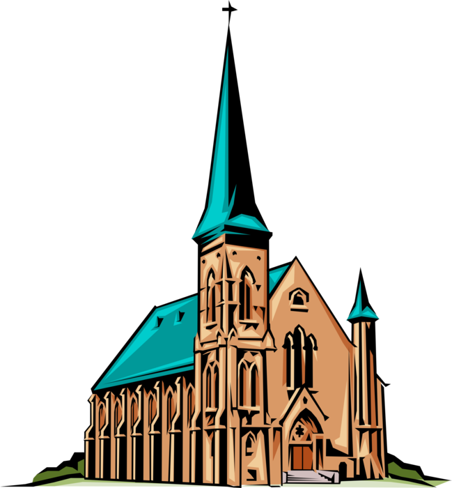 Vector Illustration of Christian Church Cathedral House of Worship with Steeple Architecture Building