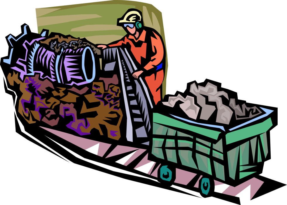 Vector Illustration of Coal Mining Industry Mineral Wagon or Coal Truck on Rails
